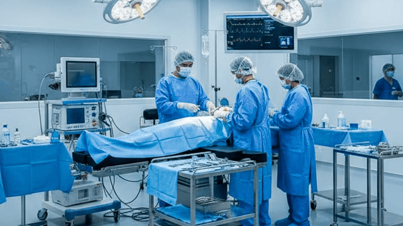 Equipe em sala de cirurgia hospitalar